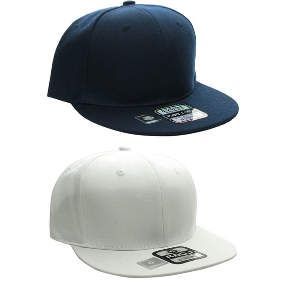 D&I Plain Flat Bill Visor Blank Snapback Hat Cap with Adjustable Snaps - 2 Pk - Nv, Wh