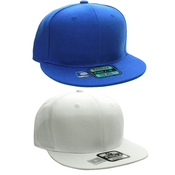 D&I Plain Flat Bill Visor Blank Snapback Hat Cap with Adjustable Snaps - 2 Pk - Wh, Ry