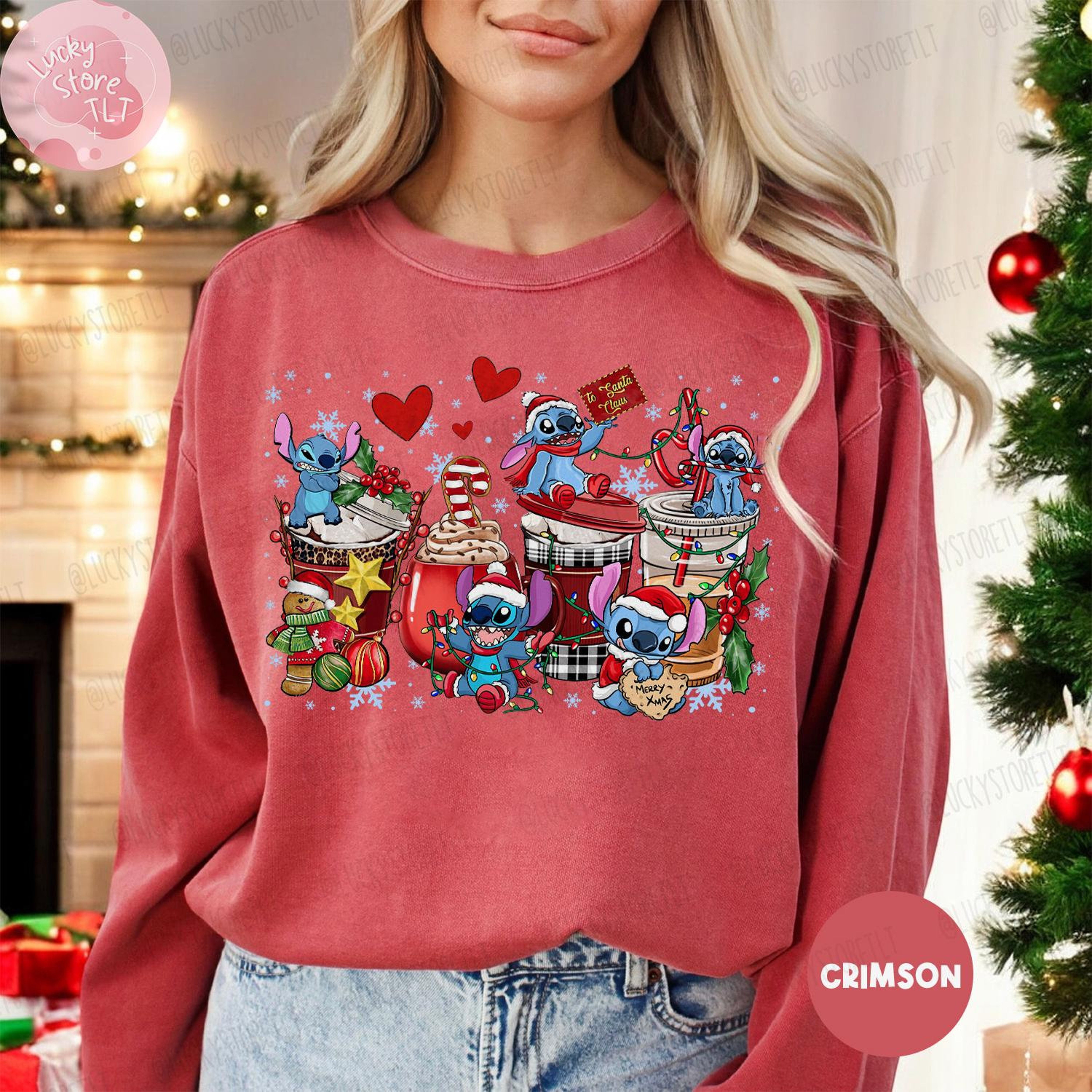 D_I.S_N.E.Y Christmas Coffee Sweatshirt 2024, Lilo And Christmas Latte