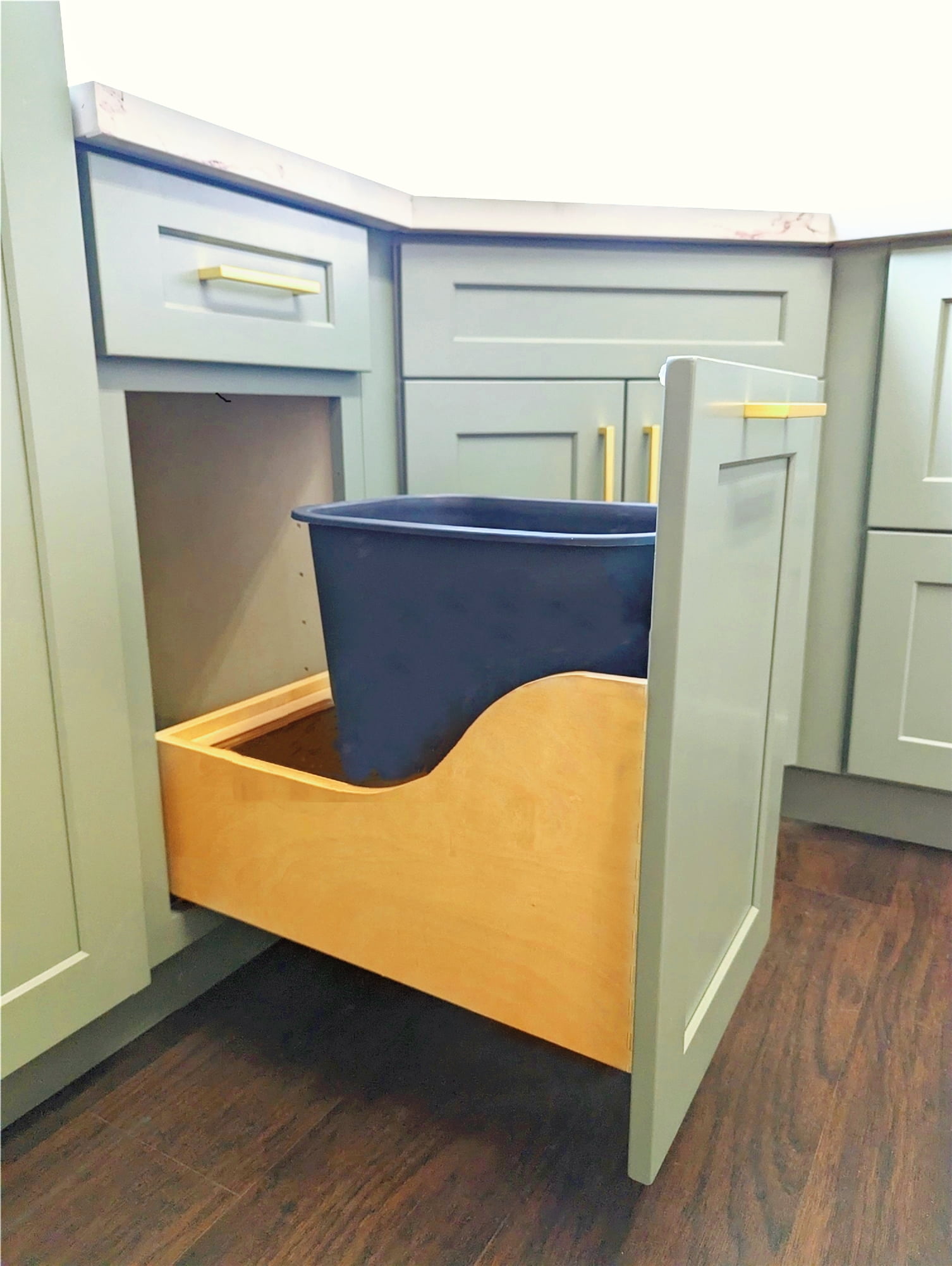 Natural Wood Pull-Out Kitchen Trash Can Frame with Soft Close, 11'' Width