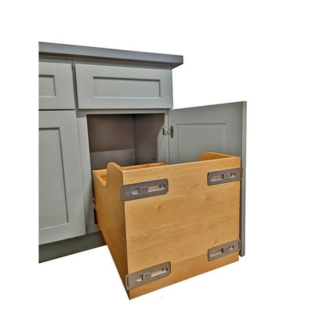D.I.Y Pull Out Trash Can System Wooden Frame Pull-out Trash Drawer Soft-Close Slides Kitchen Pull Out Cabinet Organizer (Trash Can Not Included)