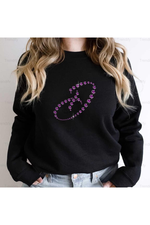 D In Amethyst Script Jeweled Font Monogram Aesthetic Graphic Unisex Sweatshirt M390453, Up to Size 5XL
