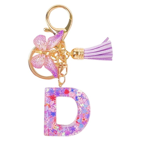 D Initial Letter Keychains For Women Tassel Purple Cute Car Keychain With Durable Plastic Material, Personalized Design For Wallet Backpack Bag Gift Idea, 3.9X1.5X0.6In 0.1Lb
