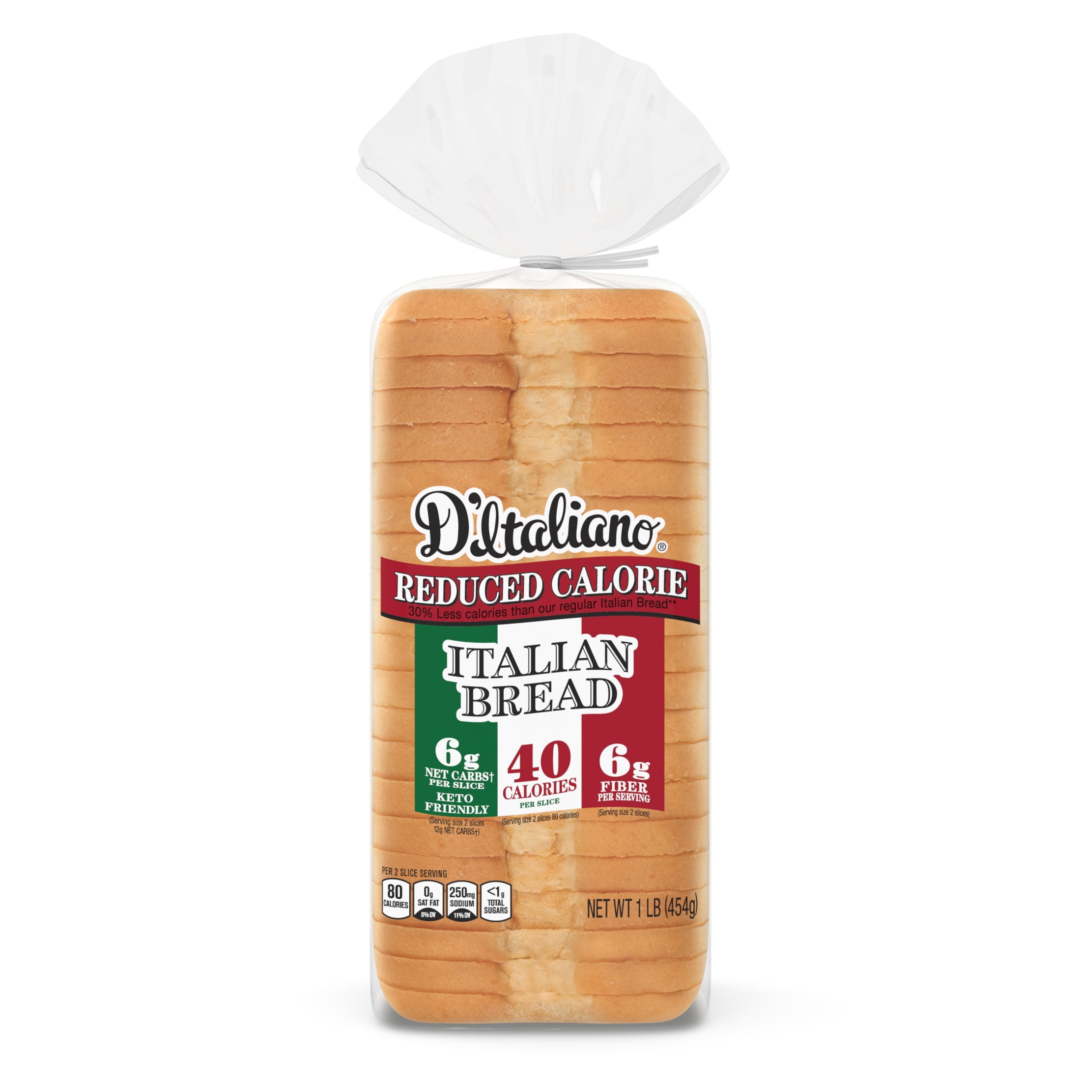 D'Italiano Reduced Calorie Italian Bread, 16 oz, Soft White Italian Bread, Bag