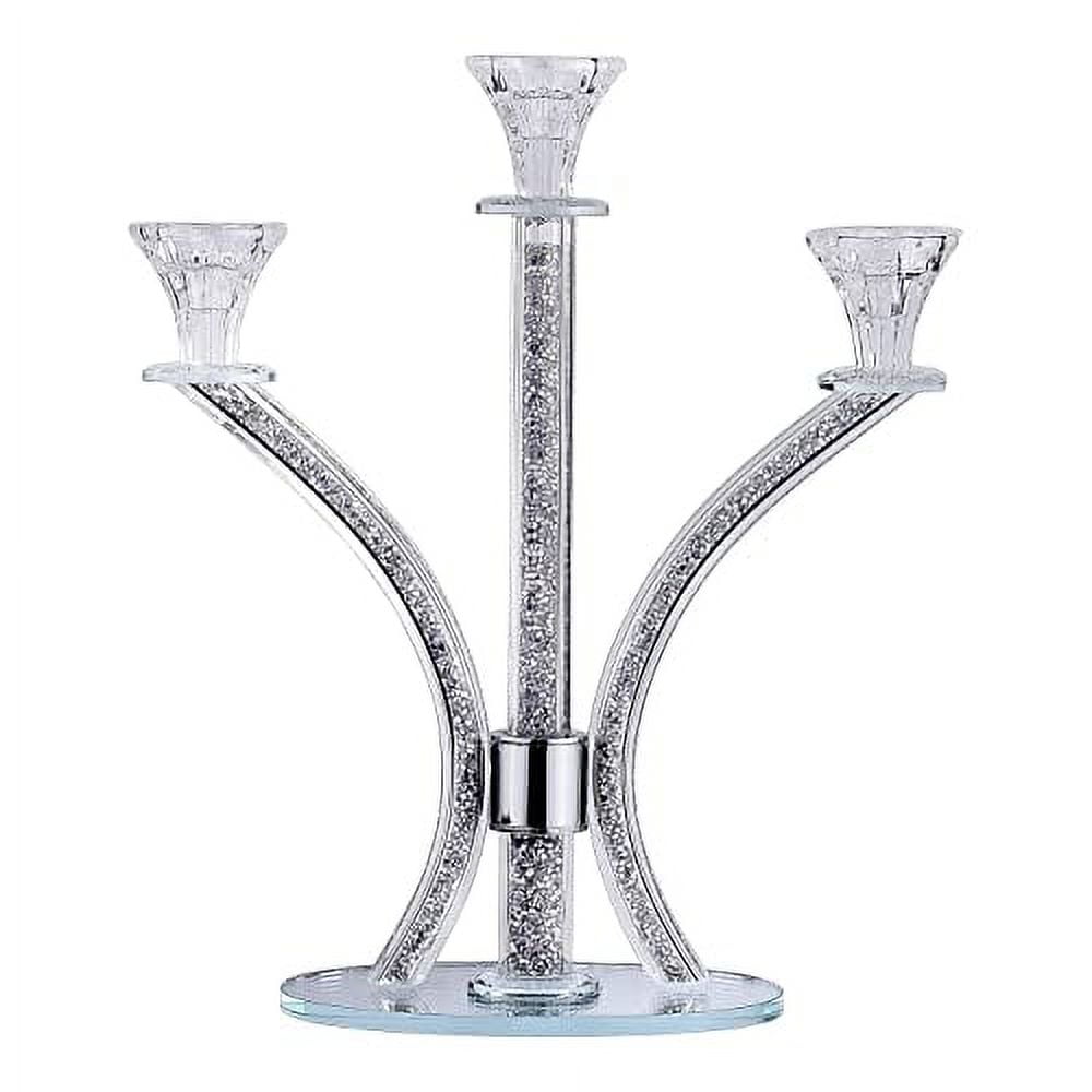 (D) Judaica Crystal Candelabra with Stones 3 Arms 14.17" (Silver)