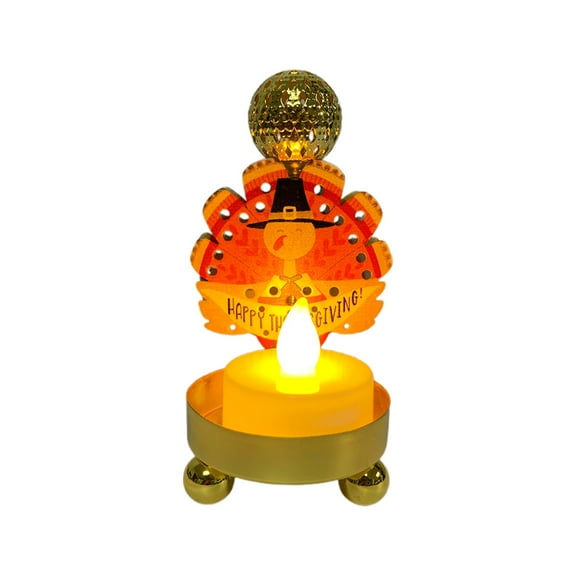 D Led Electronic Candlestick Iron Thanksgiving Night Light Turkey Maple Shape Decorative Lamp Model D Size 1.96X4.25 Inch
