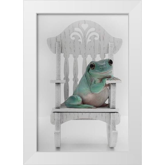 D Lester, Linda 23x32 White Modern Wood Framed Museum Art Print Titled - Rocking Whites Tree Frog