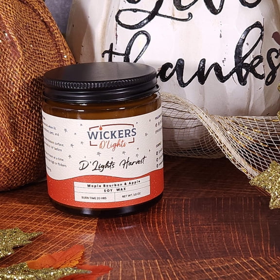 D'Lights Harvest Soy Candle - Apples & Maple Bourbon Scent | Autumnal Luxury | 3.8oz