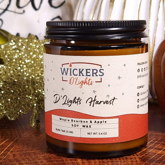 D'Lights Harvest Soy Candle - Apples & Maple Bourbon Scent | Autumnal Luxury | 5.4oz