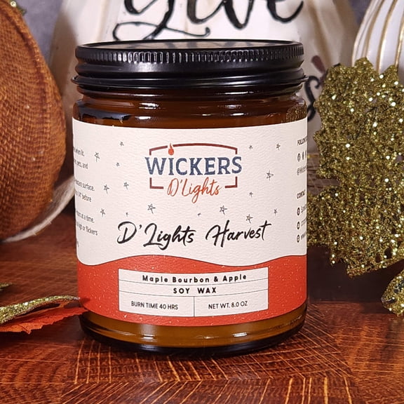 D'Lights Harvest Soy Candle - Apples & Maple Bourbon Scent | Autumnal Luxury | 8oz