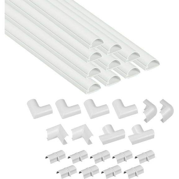 D-Line 157in Cord Cover Kit, Self-Adhesive Wire Hiders, Paintable Cable Raceway to Hide Wires on Wall, Electrical Cable Management - 10x 15.7 Lengths & 19 Accessories - 1.18" (W) x 0.59" (H) - White