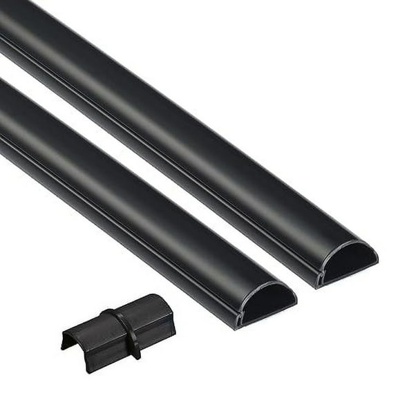 D-Line 31.4in TV Cord Hider, Patented Half Round Cable Cover, Hide Wall Mount TV Wires, Hinged One-Piece Cable Concealer, Adhesive, Decorative Raceway - 2x 1.18in W x 0.59in H x 15.7in L - Black