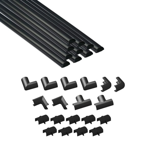 D-Line Black Half Round Cord Cover Pack, 0.78x0.39in, 10x 15.7in Lengths