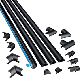 D-Line Black Half Round Cord Cover Pack, 0.78x0.39in, 4x 39in Lengths