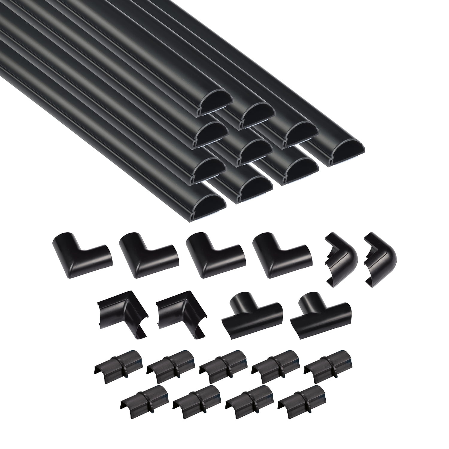 DLine Black Half Round Cord Cover Pack, 1.18x0.59in, 10x 15.7in