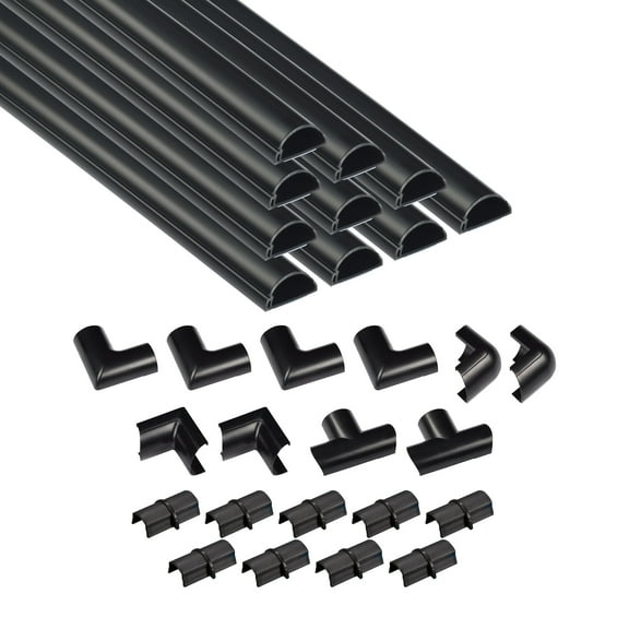 D-Line Black Half Round Cord Cover Pack, 1.18x0.59in, 10x 15.7in Lengths