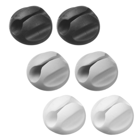D-Line Cable Tidy Clips - Self-Adhesive - Multipurpose Cord Holder - Cable Tidy Bases 6pk - Black/Gray/White