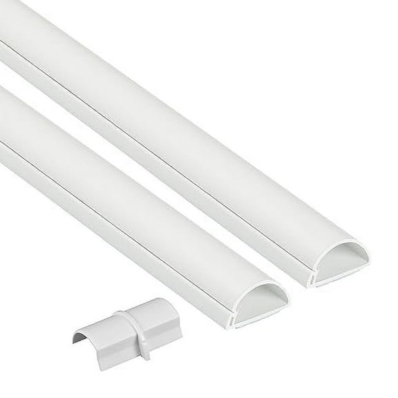 D-Line White Half Round Cord Cover, 1.18x0.59in, 15.7in Length, 2-Pack