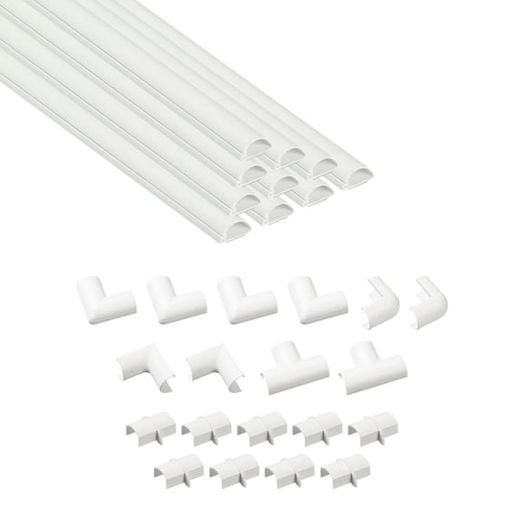 D-Line White Half Round Cord Cover Pack, 0.78x0.39in, 10x 15.7in Lengths