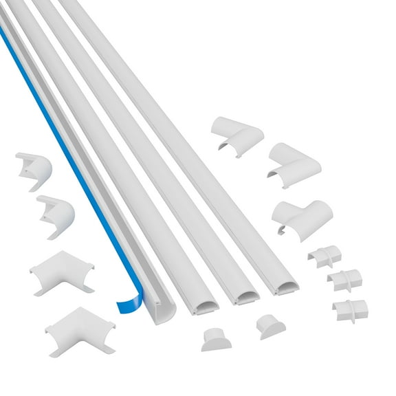 D-Line White Half Round Cord Cover Pack, 0.78x0.39in, 4x 39in Lengths