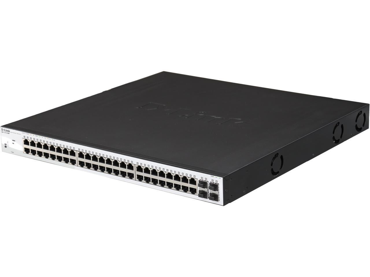 D-Link DGS-1210-52MP Ethernet Switch - 52 Ports - Manageable - Gigabit Ethernet - 10/100/1000Base-T, 1000Base-X - 2 Layer Supported - 4 SFP Slots - Twisted Pair, Optical Fiber - 1U High - Desktop,