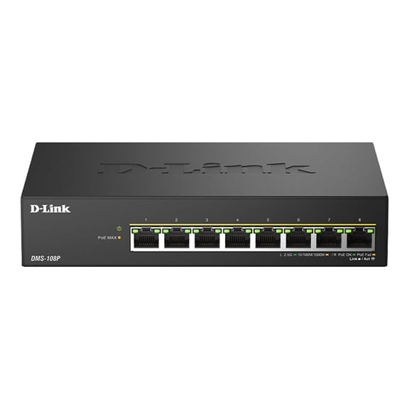 D-Link DMS 108P - Switch - unmanaged - 8 x 10/100/1000/2.5G (PoE++) - desktop - PoE++ (230 W)