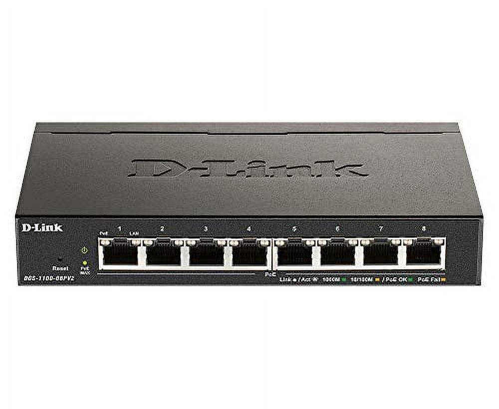 D-Link Ethernet PoE Switch, 8 Port Smart Managed w/ 64W PoE Budget Layer 2 Network Gigabit Wireless Internet (DGS-1100-08PV2)