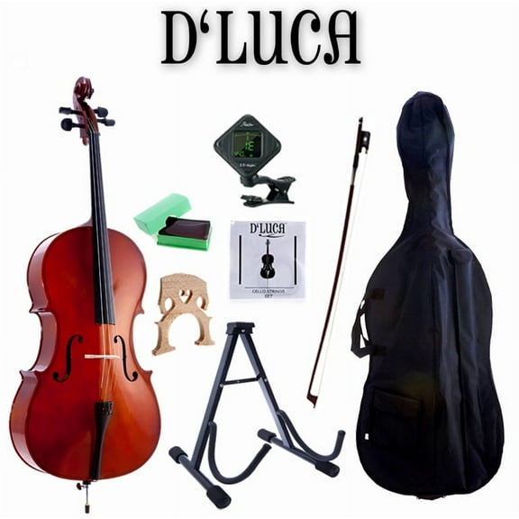 D'Luca MC100-1/4 Meister Student Cello 1/4 Package with Free Stand, Bag, Strings, Chromatic Tuner, Rosin and Bow
