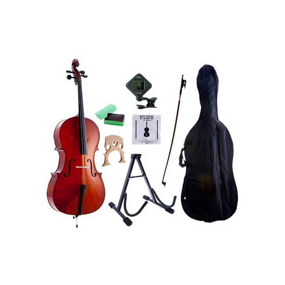 D'Luca MC100-1/8 Meister Student Cello 1/8 Package with Free Stand, Bag, Strings, Chromatic Tuner, Rosin and Bow