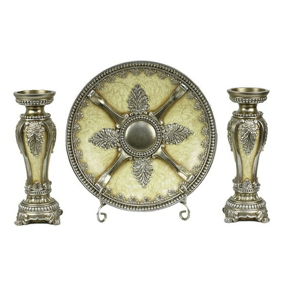 D'Lusso Designs Ivoria Collection Four Piece Charger, Stand And Two Candlestick Set