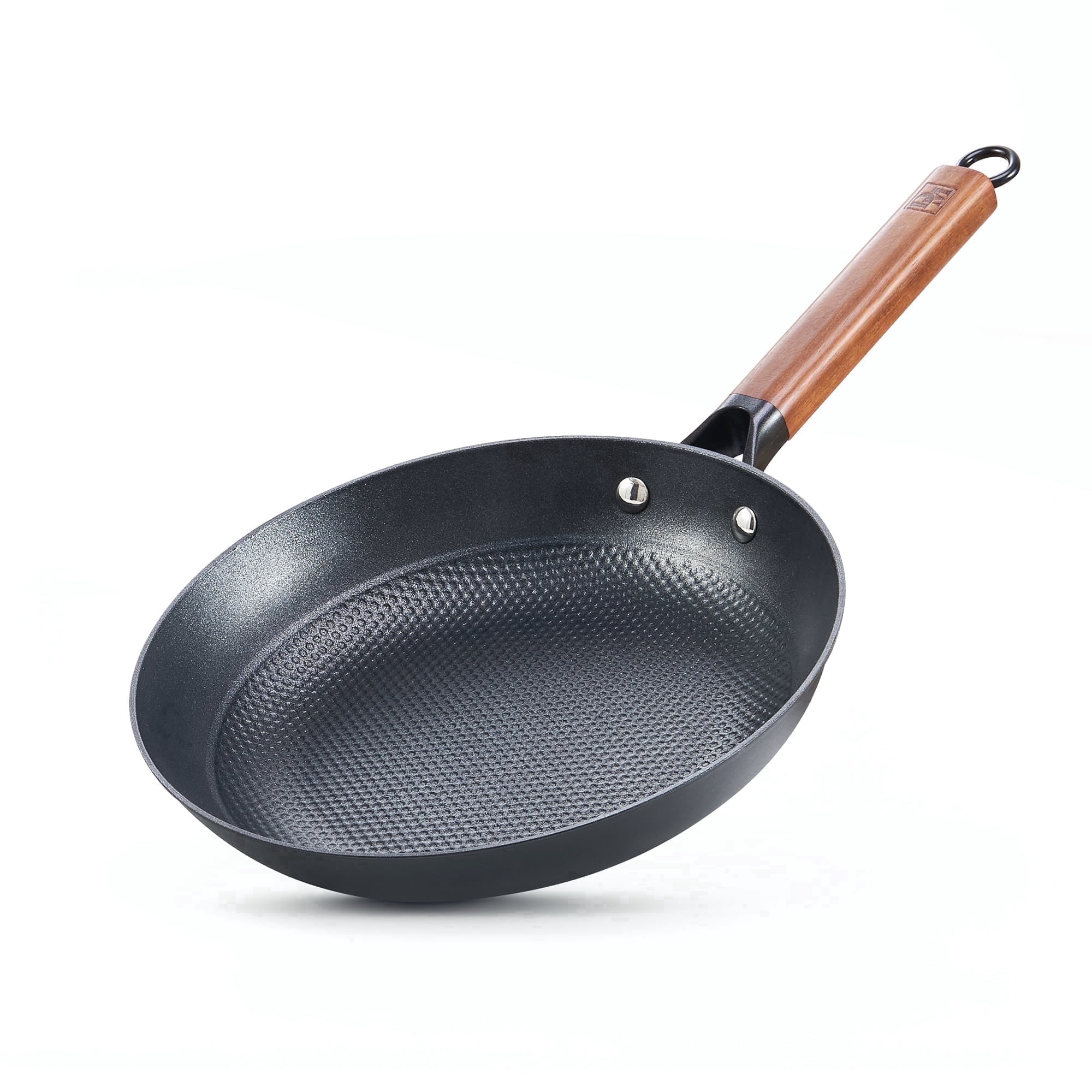 D&M Cast Iron Skillet, 8 Inch Nonstick Frying Pan with Detachable Acacia Wooden Handle, Honeycomb Non stick Omelet Egg Pan, Easy Clean Oven Safe Pans for Cooking