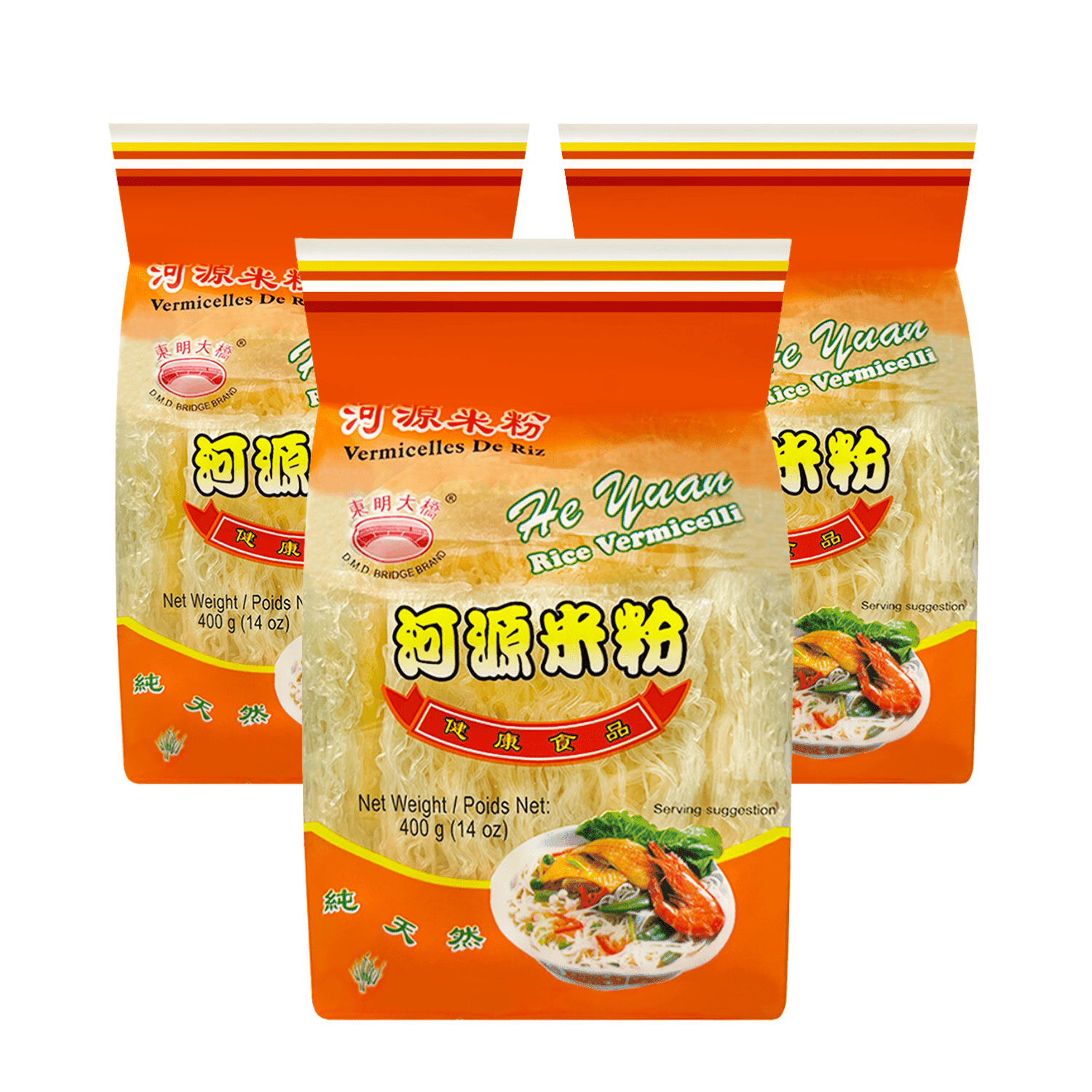 D.M.D BRIDGE BRAND He Yuan Rice Vermicelli Noodles 400g (14oz) PACK 3