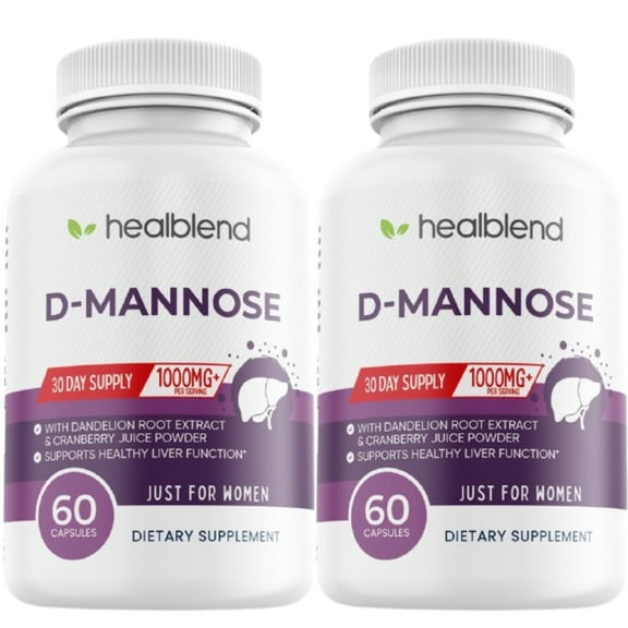 Healblend D-Mannose Capsules - Liver & Urinary Tract Health Supplement for UTI, Bladder Infection, Kidney Support & Bloating Relief - 60 Capsules (2 Pack)