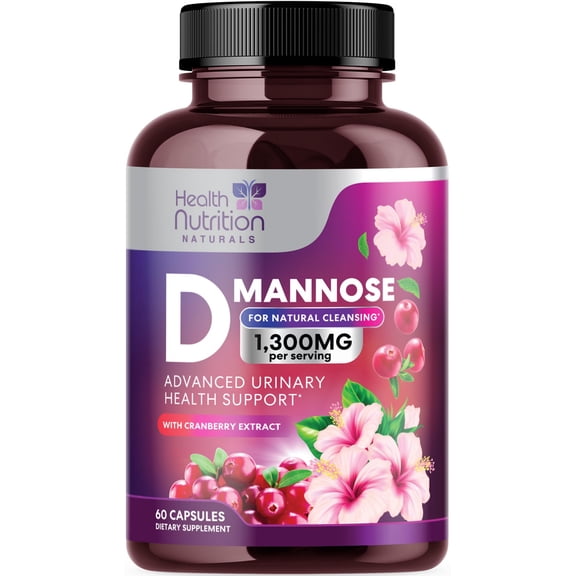 D-Mannose Supplement - 1,300mg Organic D Mannose Per Serving with Organic Cranberry Extract - Fast-Acting, Natural Urinary & Bladder Support for Women & Men – Flush & Cleanse Impurities – 60 Capsules