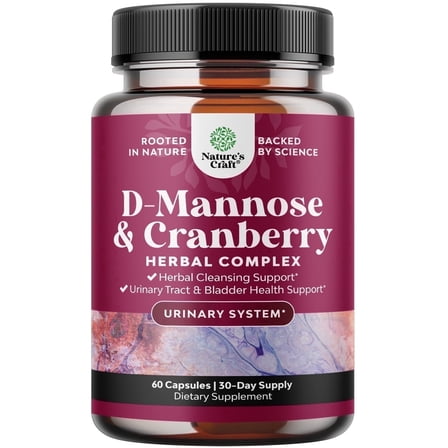 D Mannose with Cranberry Supplement - Potent D Mannose 1000mg Capsules for Kidney Defense Support & Cleanse and Urinary Tract Health for Women & Men - Bladder Health Supplement for Adults - 60 Count