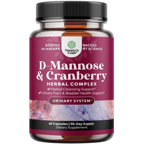 D Mannose with Cranberry Supplement - Potent D Mannose 1000mg Capsules for Kidney Defense Support & Cleanse and Urinary Tract Health for Women & Men - Bladder Health Supplement for Adults - 60 Count