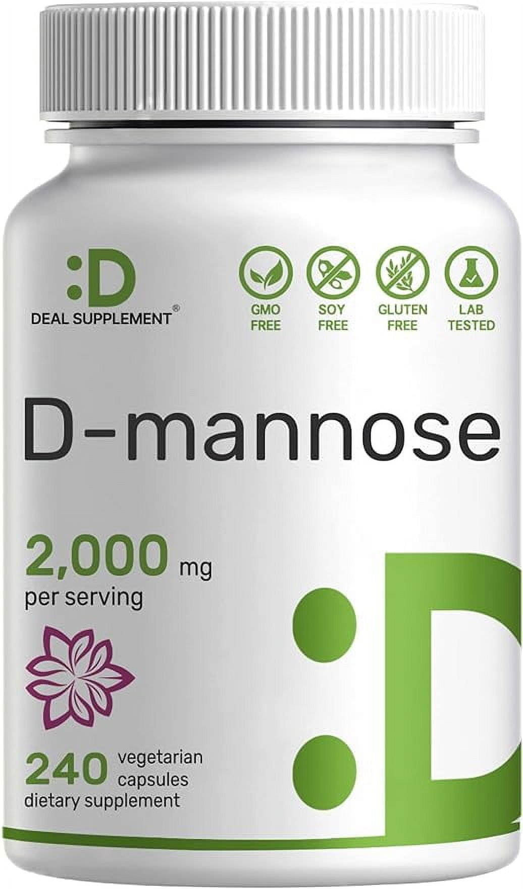 D Mannose Veggie Capsules, 2,000mg Per Serving, 240 Pills Fast Acting
