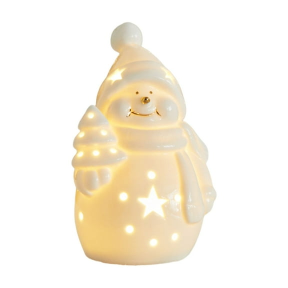 D Medium Size Ceramic Snowman Christmas Decoration With Glowing Effect Creates Soft Warm Lighting For Holiday Tabletop Perfect For Festive Atmosphere