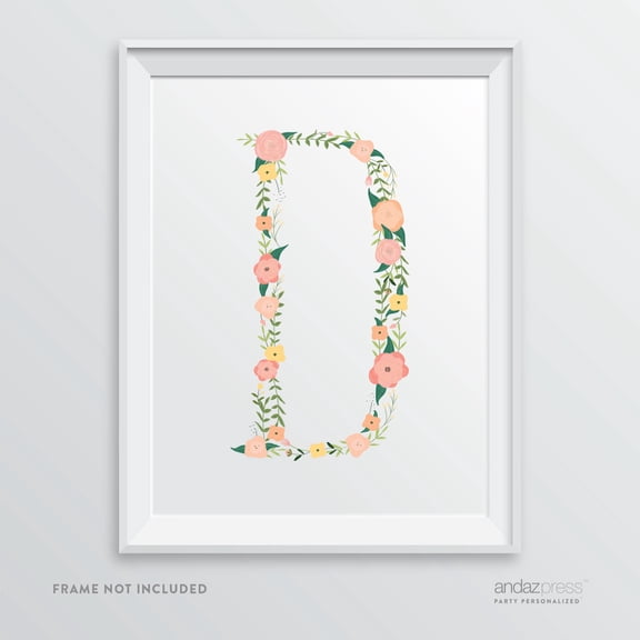 D Monogram Wall Art Letters, Coral Floral Roses