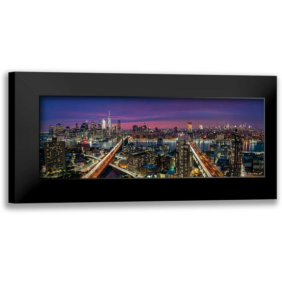 D Morkeberg, Thomas 14x8 Black Modern Framed Museum Art Print Titled - Manhattan Skyline During Beautiful Sunset