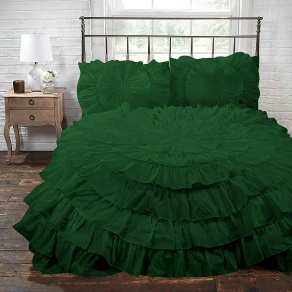 D.N.G. BEDDINGS 1 Piece 100% Egyptian Cotton Circle Ruffle Comforter, 550 GSM Filled Microfiber - King/Cal-King Size, Green Color - 800 Thread Count
