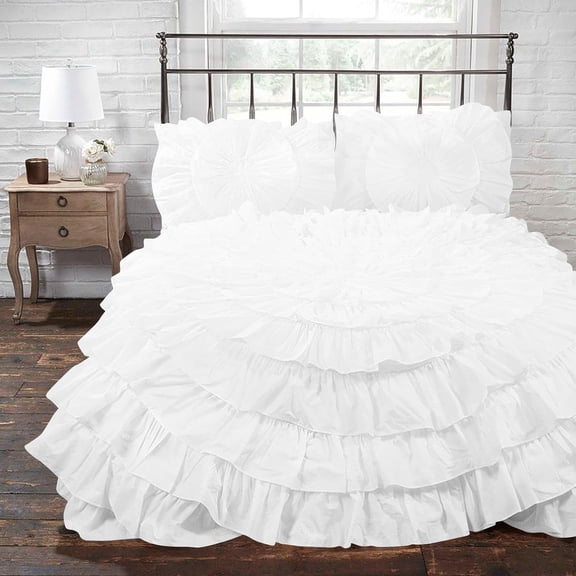 D.N.G. BEDDINGS 1 Piece 100% Egyptian Cotton Circle Ruffle Comforter, 550 GSM Filled Microfiber - King/Cal-King Size, White Color - 800 Thread Count