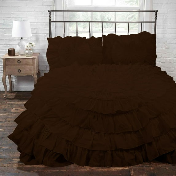 D.N.G. BEDDINGS 1 Piece 100% Egyptian Cotton Circle Ruffle Comforter, 550 GSM Filled Microfiber - Oversized Super King Size, Chocolate Color - 800 Thread Count
