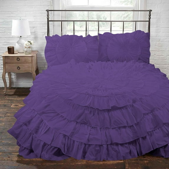 D.N.G. BEDDINGS 1 Piece 100% Egyptian Cotton Circle Ruffle Comforter, 550 GSM Filled Microfiber - Super King Size, Purple Color - 800 Thread Count