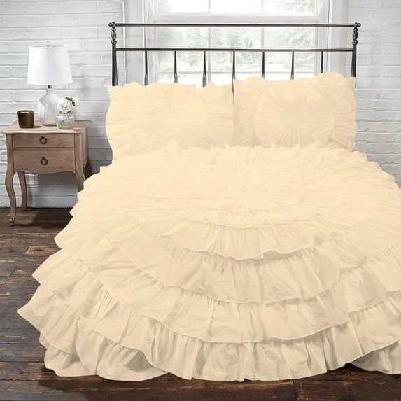 D.N.G. BEDDINGS 1 Piece 100% Egyptian Cotton Circle Ruffle Comforter, 550 GSM Filled Microfiber - Twin/TwinXL Size, Ivory Color - 800 Thread Count