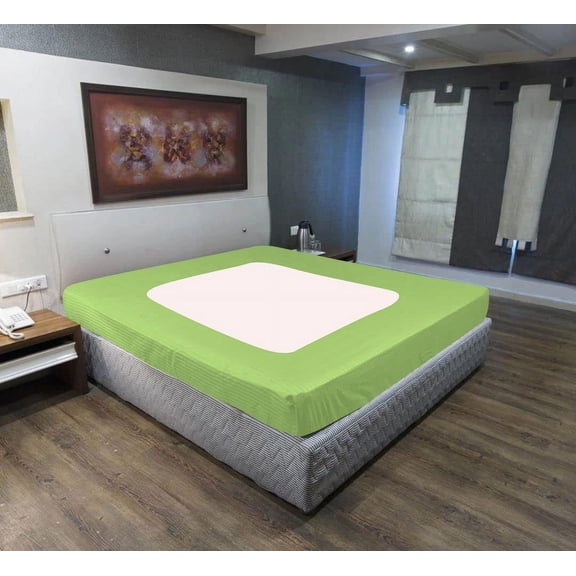 D.N.G. BEDDINGS 1 Piece Box Spring Cover - 100% Egyptian Cotton, 800 TC, Wrap Around 4 Sides Bed Skirt for Hotel & Home, Fits Box Springs up to 6 Inch - King, Stripe Sage Color