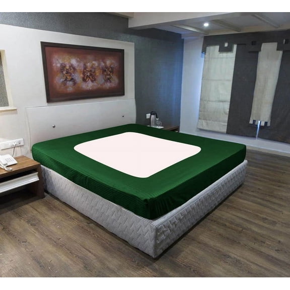 D.N.G. BEDDINGS 1 Piece Box Spring Cover - 100% Egyptian Cotton, 800 TC, Wrap Around 4 Sides Bed Skirt for Hotel & Home, Fits Box Springs up to 8 Inch - Olympic Queen, Stripe Green Color