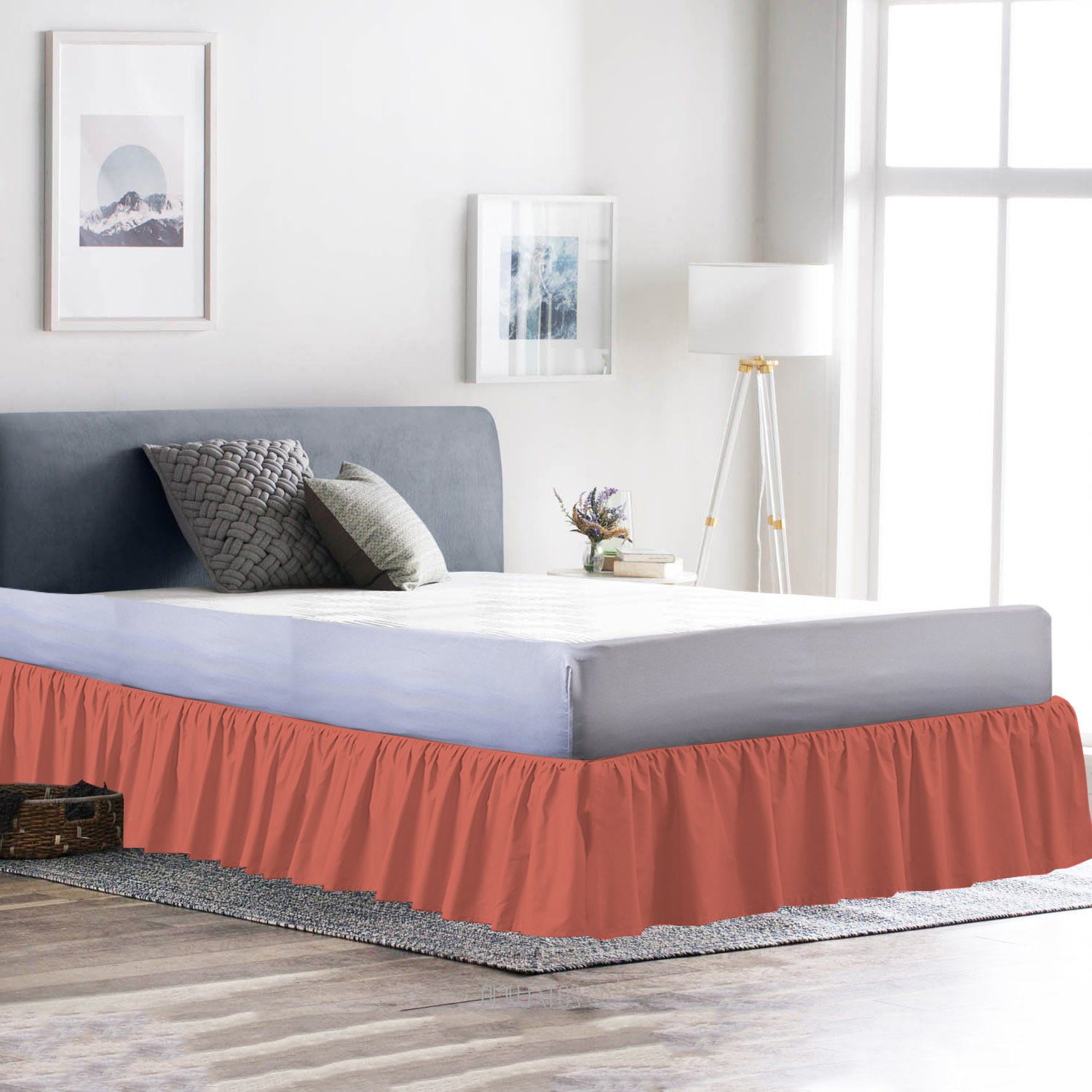 D.N.G. BEDDINGS 1 Piece Dust Ruffle Bed Skirt, 10 Inch Deep Pocket, 800 Thread Cotton 100% Egyptian Cotton, Full Size (54" x 75") Inch, Solid Brick Red