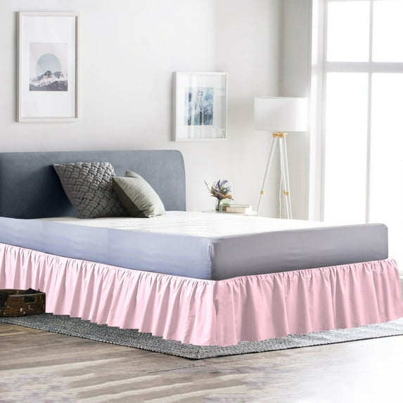 D.N.G. BEDDINGS 1 Piece Dust Ruffle Bed Skirt, 10 Inch Deep Pocket, 800 Thread Cotton 100% Egyptian Cotton, Olympic Queen Size (66" x 80") Inch, Solid Light Pink