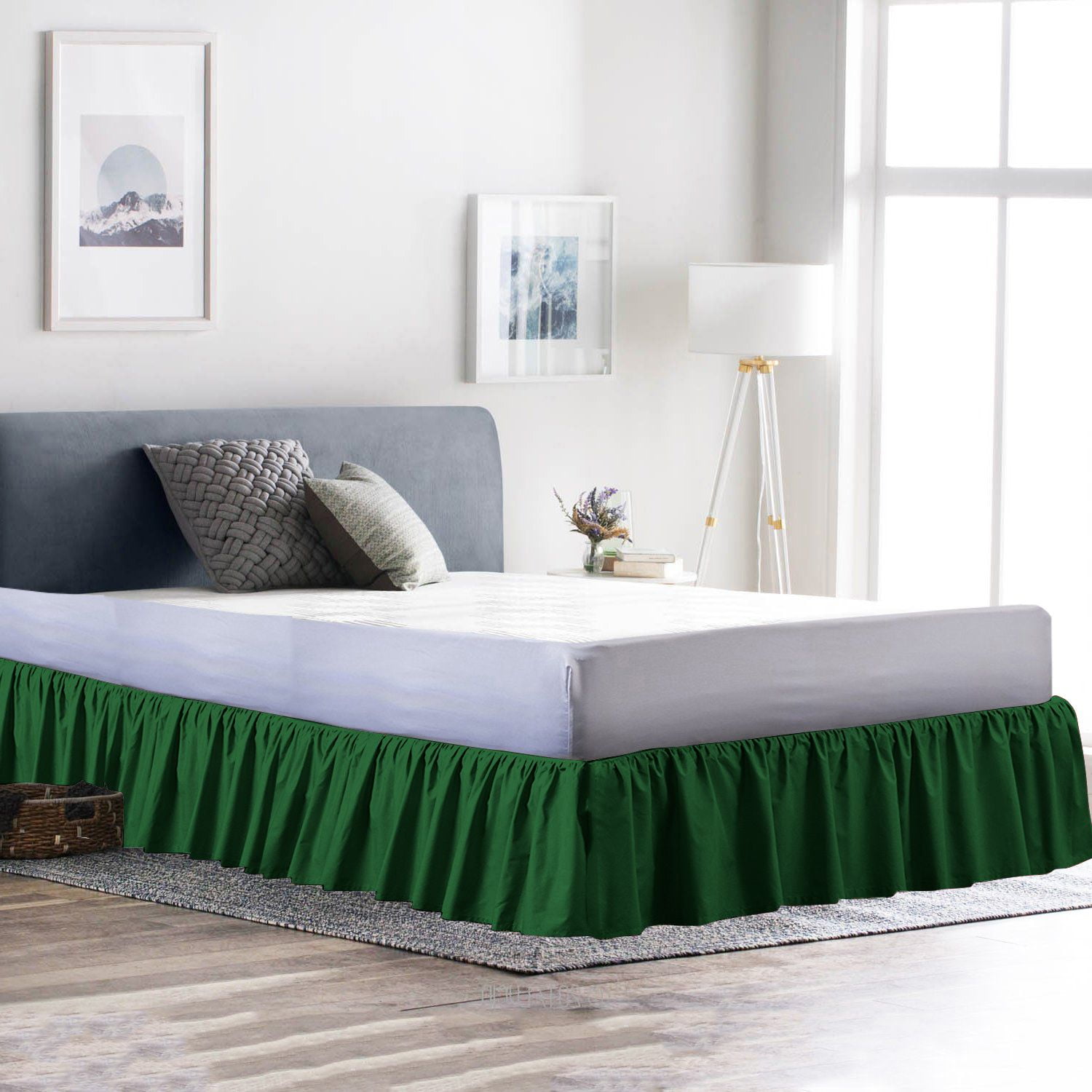 D.N.G. BEDDINGS 1 Piece Dust Ruffle Bed Skirt, 21 Inch Deep Pocket, 800 Thread Cotton 100% Egyptian Cotton, Twin Size (39" x 75") Inch, Solid Green